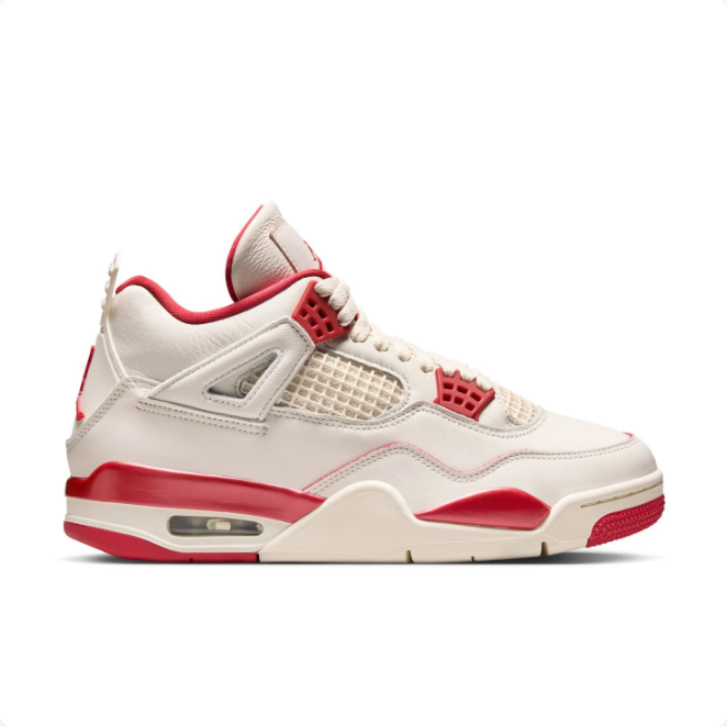 Cream & Red Sneakers with Grid Panels & Red Eyelets