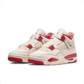 Cream & Red Sneakers with Grid Panels & Red Eyelets