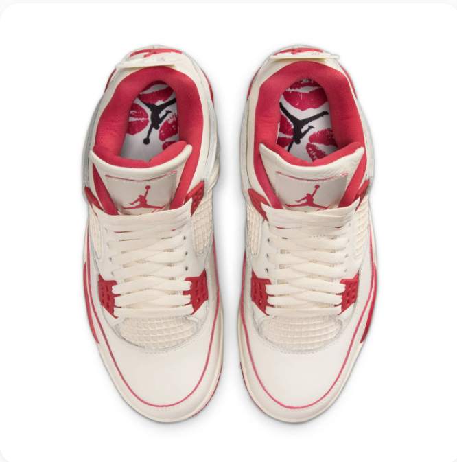 Cream & Red Sneakers with Grid Panels & Red Eyelets