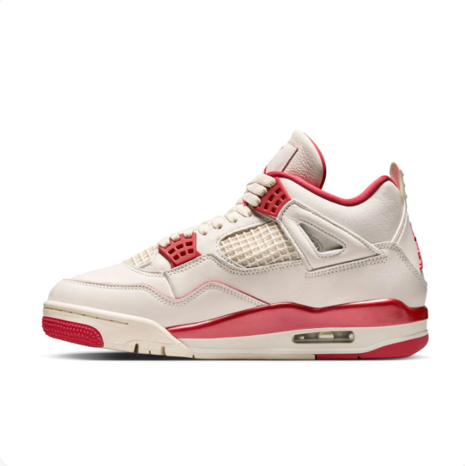 Cream & Red Sneakers with Grid Panels & Red Eyelets