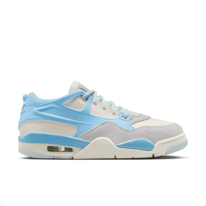 Cream & Light Blue Low-Top Sneakers with Grey Overlays