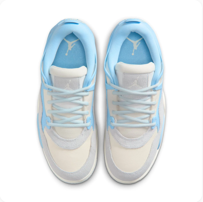 Cream & Light Blue Low-Top Sneakers with Grey Overlays