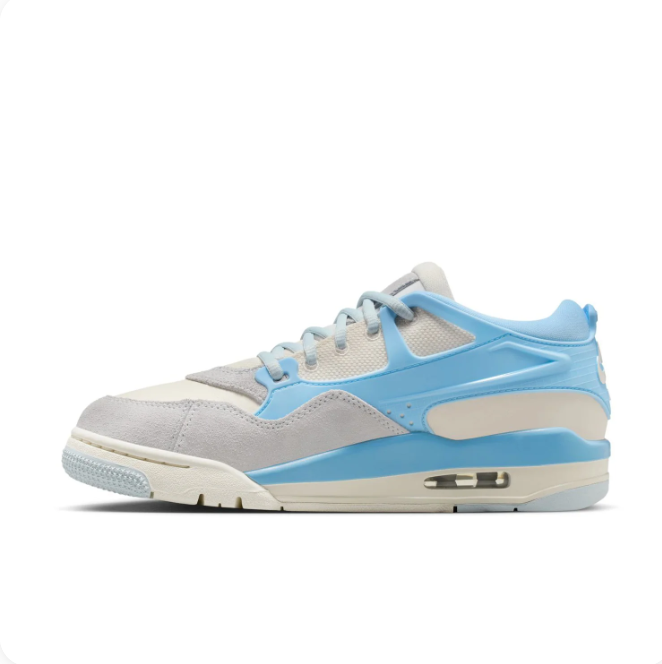 Cream & Light Blue Low-Top Sneakers with Grey Overlays