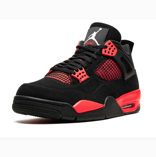 Black Sneakers with Bright Coral Red Accents & Grid Panels