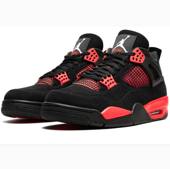 Black Sneakers with Bright Coral Red Accents & Grid Panels