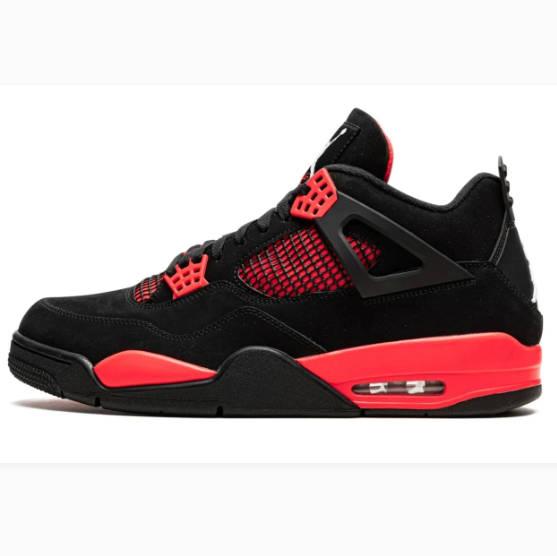Black Sneakers with Bright Coral Red Accents & Grid Panels