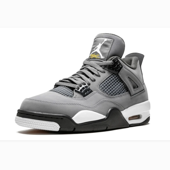 Grey Sneakers with Black Grid Panels & Yellow Outsole Accents
