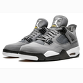 Grey Sneakers with Black Grid Panels & Yellow Outsole Accents