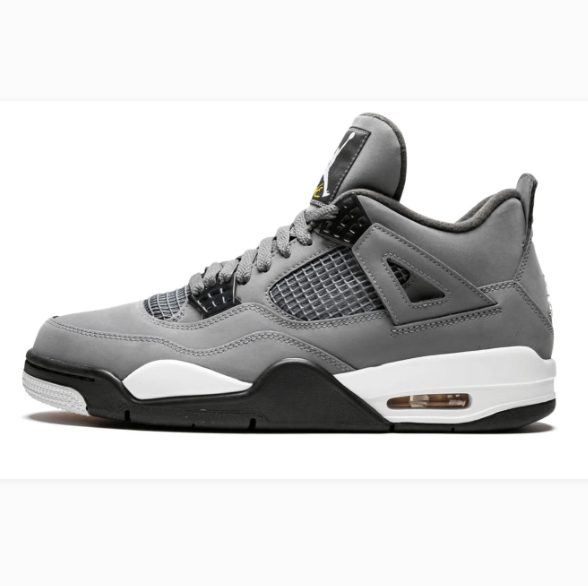 Grey Sneakers with Black Grid Panels & Yellow Outsole Accents