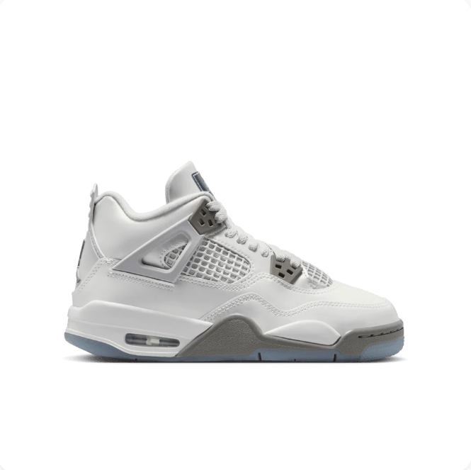 White & Grey Sneakers with Grid Panels & Icy Blue Soles