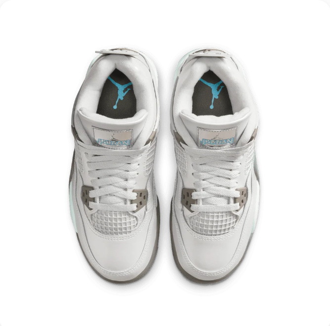 White & Grey Sneakers with Grid Panels & Icy Blue Soles