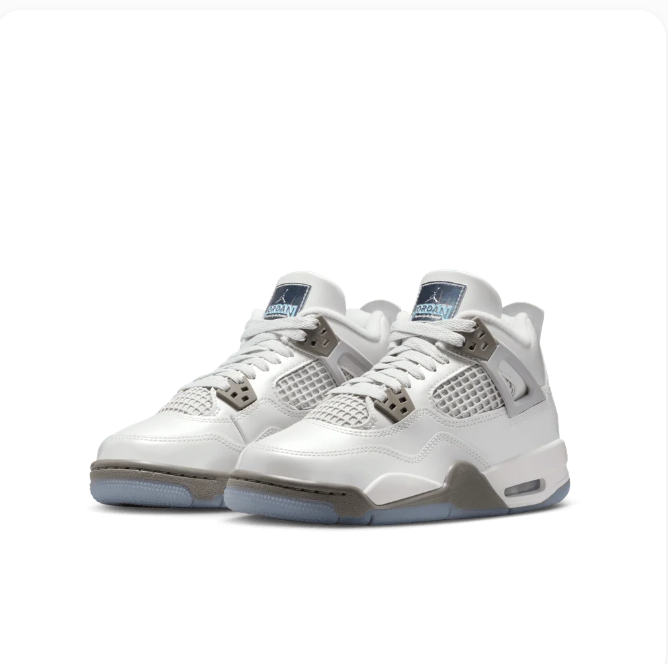 White & Grey Sneakers with Grid Panels & Icy Blue Soles