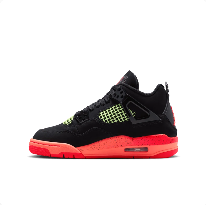 Black Sneakers with Lime Grid Panels & Coral Red Soles