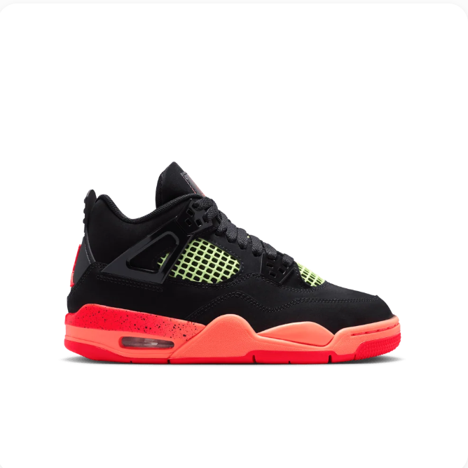 Black Sneakers with Lime Grid Panels & Coral Red Soles
