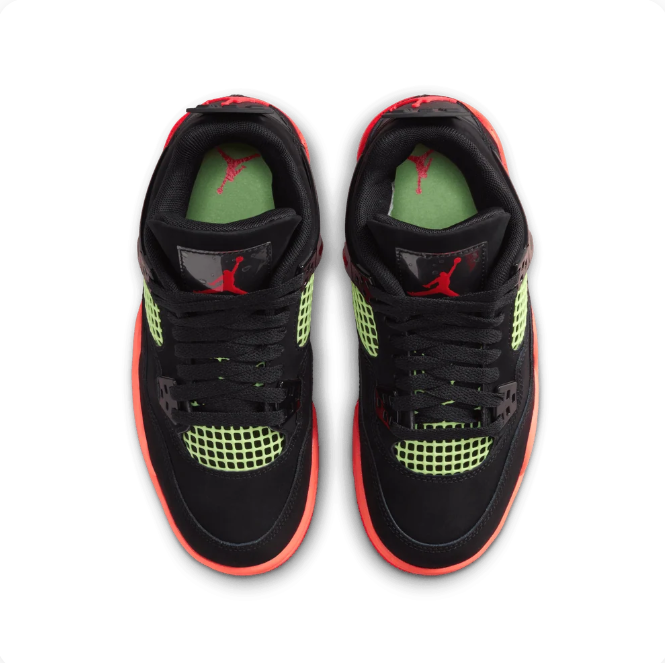 Black Sneakers with Lime Grid Panels & Coral Red Soles