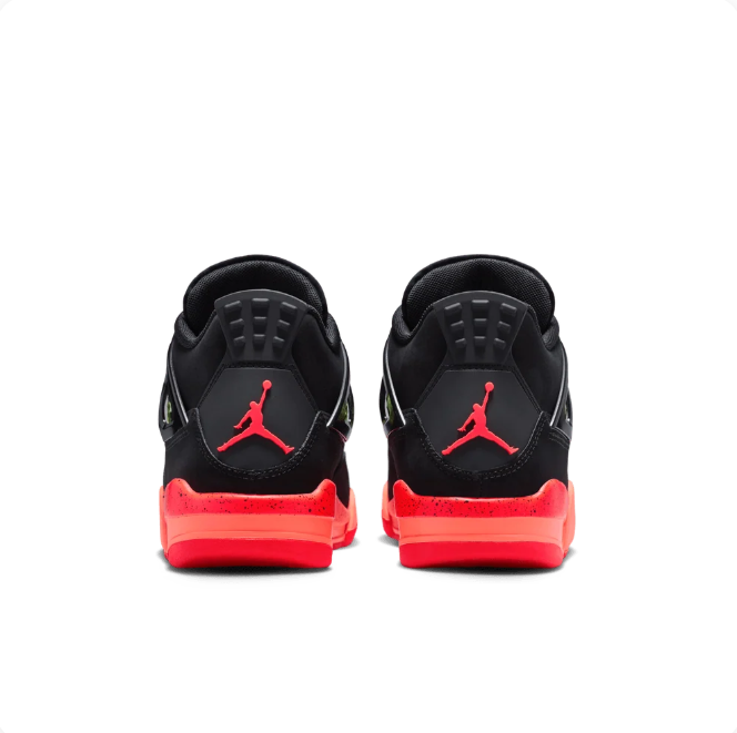 Black Sneakers with Lime Grid Panels & Coral Red Soles