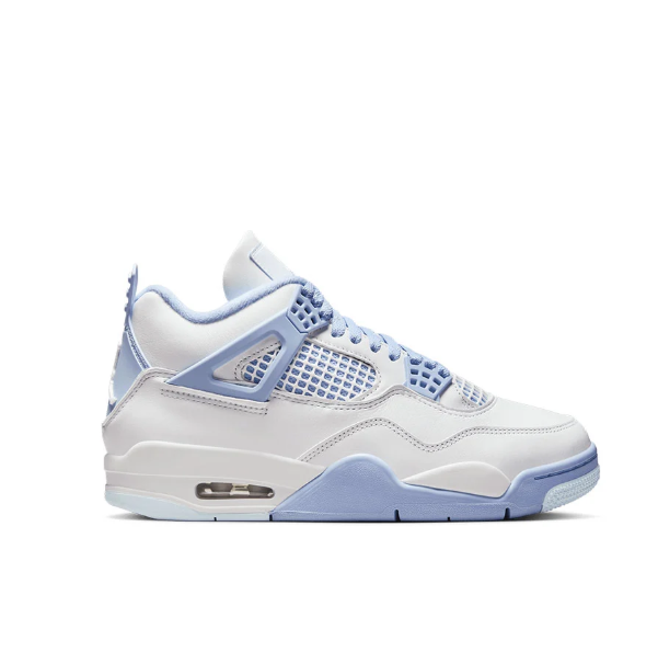 White & Periwinkle Blue Sneakers with Grid Panels & Flower Lace Details