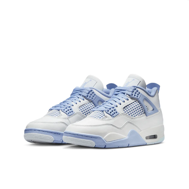 White & Periwinkle Blue Sneakers with Grid Panels & Flower Lace Details