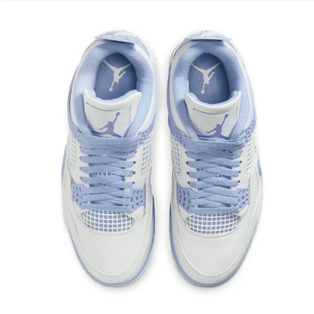 White & Periwinkle Blue Sneakers with Grid Panels & Flower Lace Details