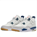 White & Navy Sneakers with Grey Toe Overlays & Gum-Colored Soles