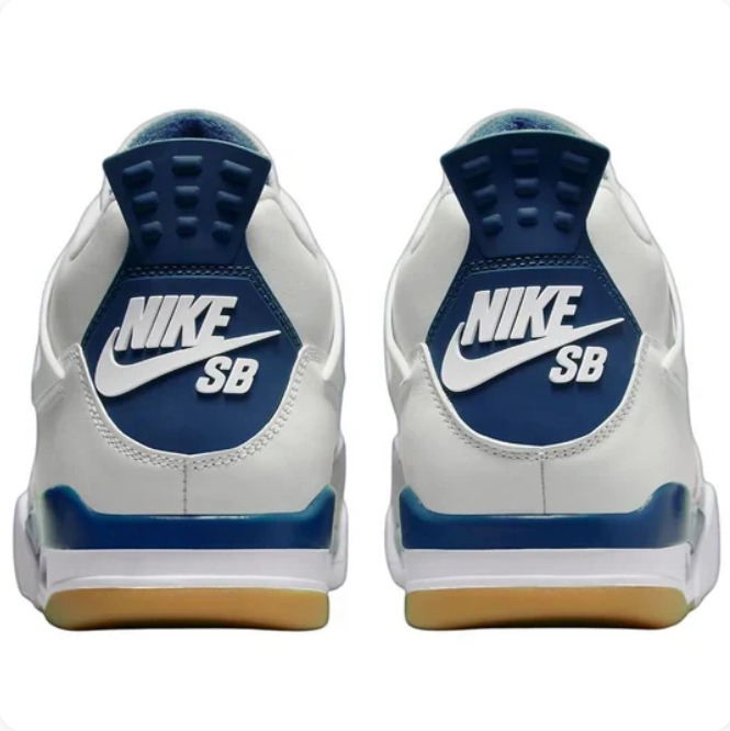 White & Navy Sneakers with Grey Toe Overlays & Gum-Colored Soles