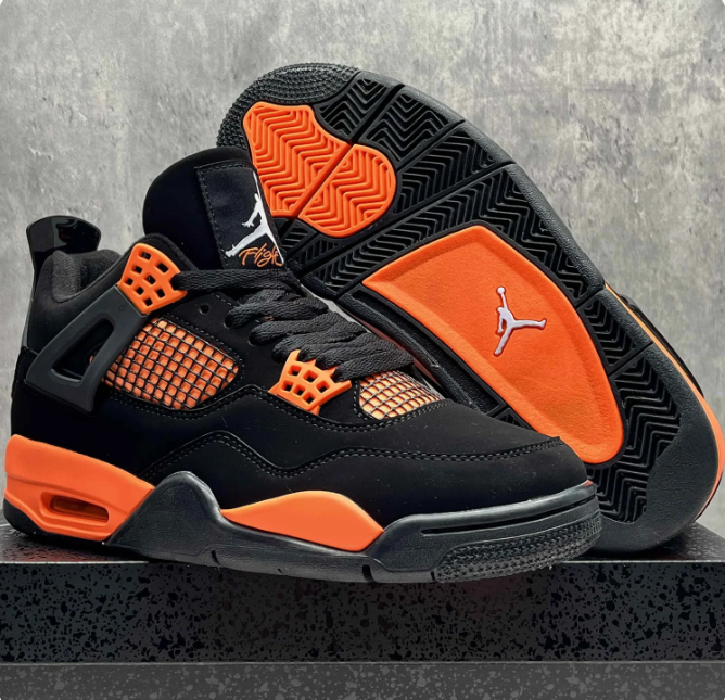 Black & Orange Sneakers with Grid Panels & Contrast Eyelets