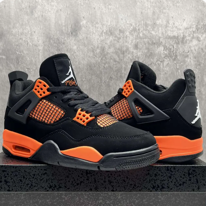 Black & Orange Sneakers with Grid Panels & Contrast Eyelets