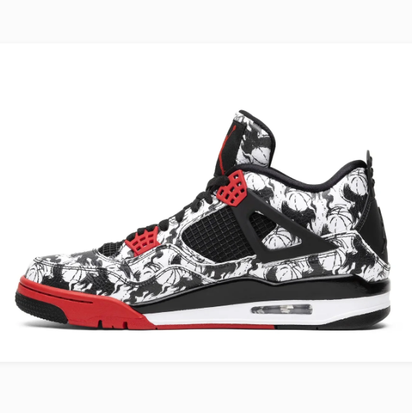 Black & White Graphic Print Sneakers with Red Accents