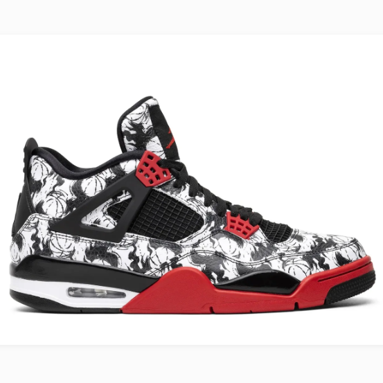 Black & White Graphic Print Sneakers with Red Accents