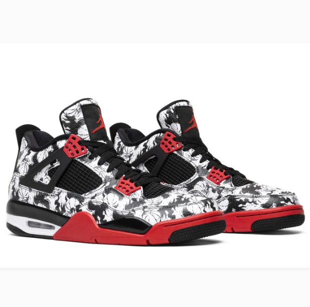 Black & White Graphic Print Sneakers with Red Accents