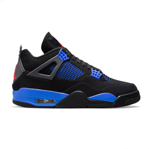 Black & Royal Blue Sneakers with Grey Lace Wings & Red Accents