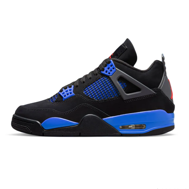 Black & Royal Blue Sneakers with Grey Lace Wings & Red Accents
