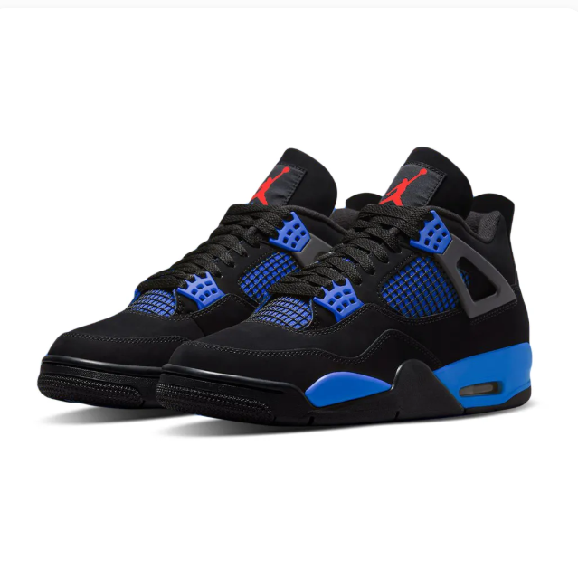 Black & Royal Blue Sneakers with Grey Lace Wings & Red Accents