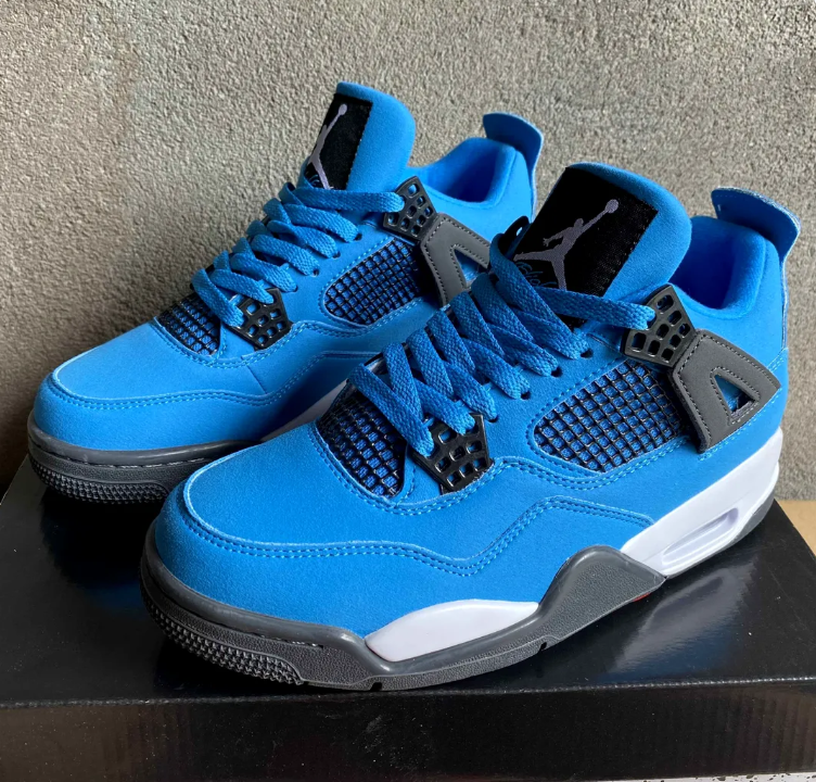 Bright Blue Sneakers with Black Grid Panels & Grey Accents
