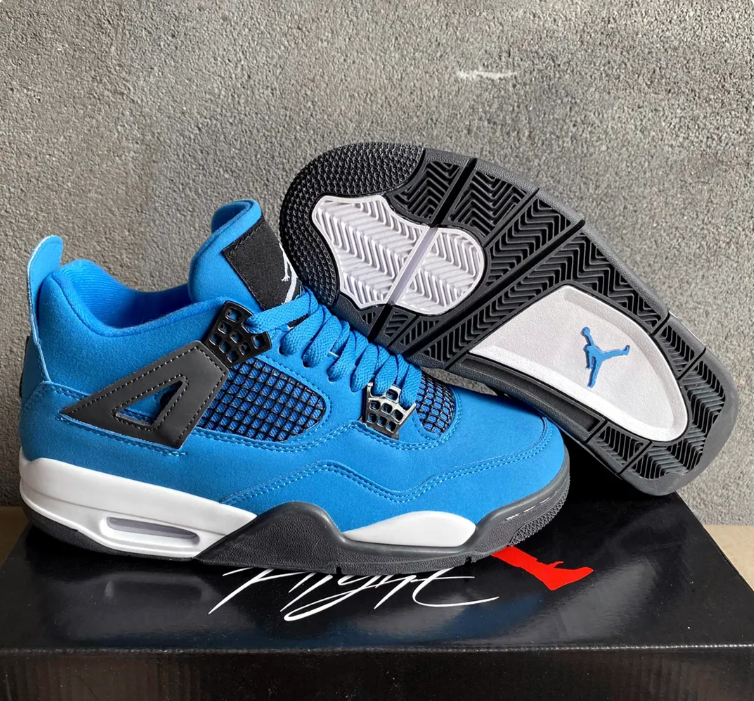 Bright Blue Sneakers with Black Grid Panels & Grey Accents