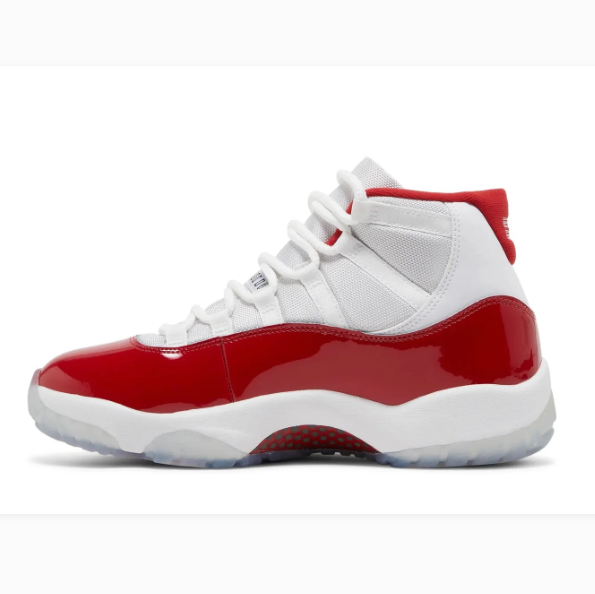 White & Red High-Top Sneakers with Glossy Overlays & Icy Soles