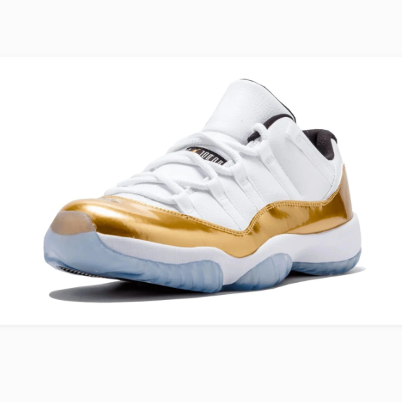 White & Gold-Tone Low-Top Sneakers with Icy Blue Soles