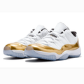 White & Gold-Tone Low-Top Sneakers with Icy Blue Soles