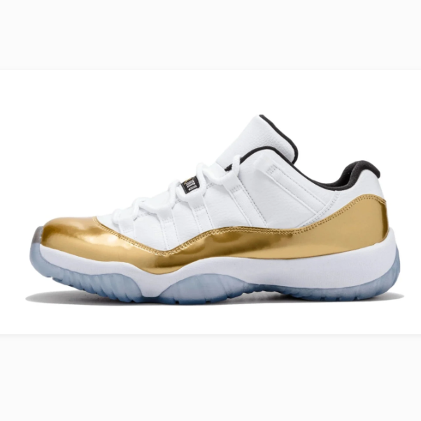White & Gold-Tone Low-Top Sneakers with Icy Blue Soles