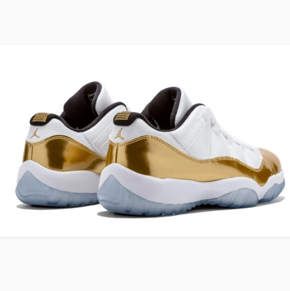 White & Gold-Tone Low-Top Sneakers with Icy Blue Soles