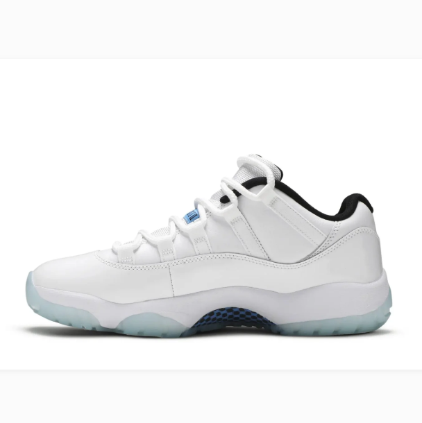 White Low-Top Sneakers with Black Collar Trim & Icy Blue Soles