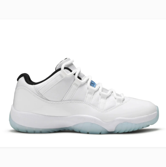 White Low-Top Sneakers with Black Collar Trim & Icy Blue Soles