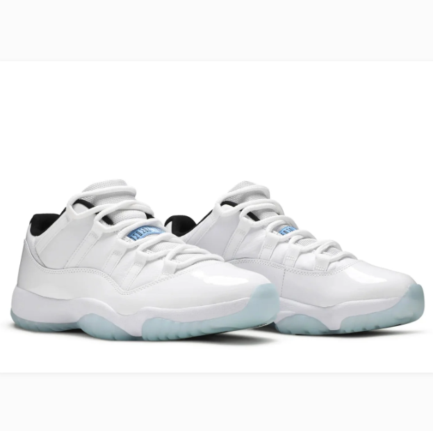 White Low-Top Sneakers with Black Collar Trim & Icy Blue Soles