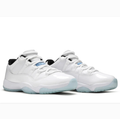 White Low-Top Sneakers with Black Collar Trim & Icy Blue Soles