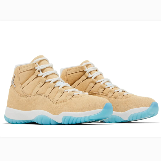 Tan High-Top Sneakers with White Laces & Turquoise Soles