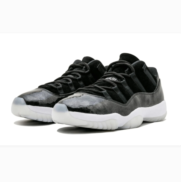 Black Low-Top Sneakers with Glossy Patterned Overlays & White Midsoles