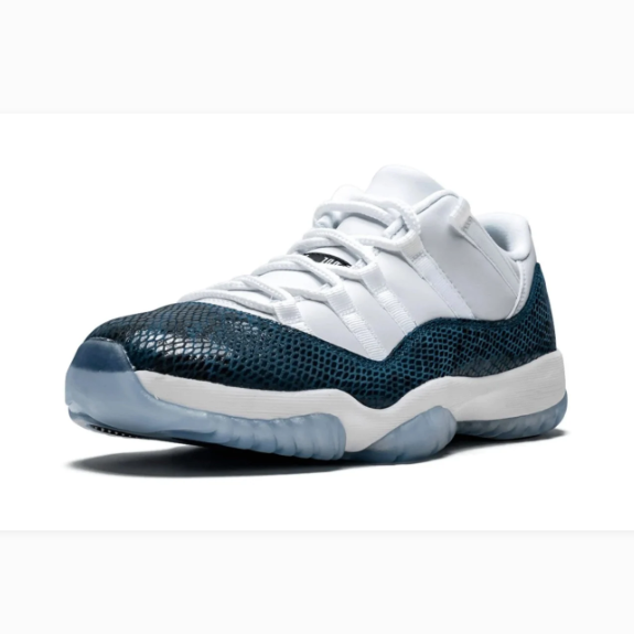 White & Navy Low-Top Sneakers with Reptile-Pattern Overlays & Icy Blue Soles