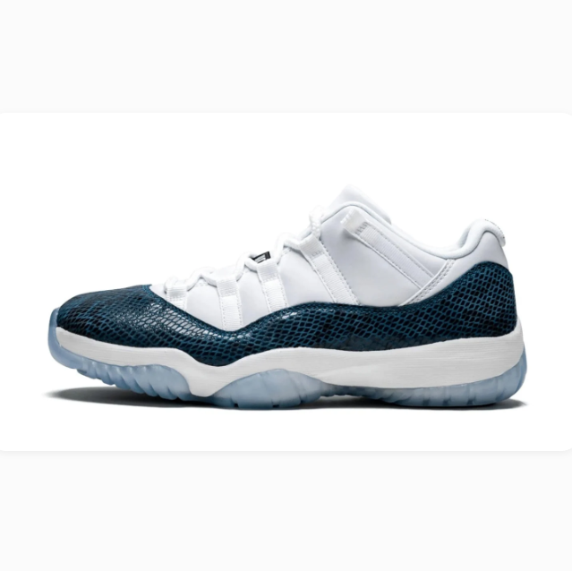 White & Navy Low-Top Sneakers with Reptile-Pattern Overlays & Icy Blue Soles