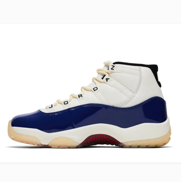 White & Navy High-Top Sneakers with Glossy Overlays & Cream Soles