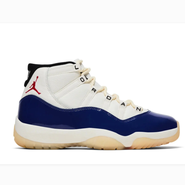 White & Navy High-Top Sneakers with Glossy Overlays & Cream Soles